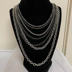 Multi-chain Silvertone & Gunmetal Necklace
